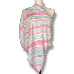 Vintage Scarf Square Diagonal Stripes Twee‎ Retro Pink White Blue Gray 22.5x23